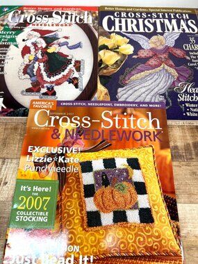 3 Cross-Stitch & Needlework Magazines Featuring Christmas Nativity & Holiday
